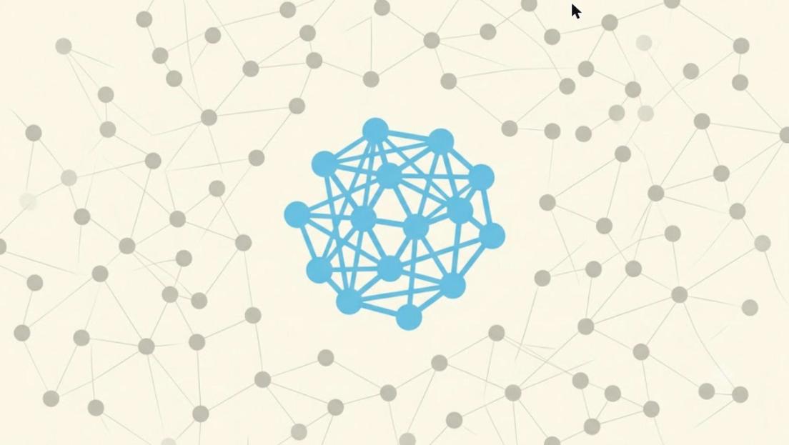 Rete di collegamenti con alcuni nodi evidenziati come rilevanti